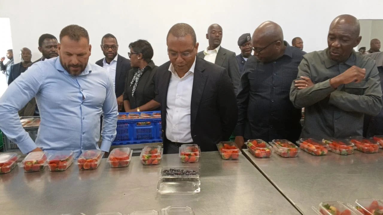 Angola's Minister of State for Economic Coordination José de Lima Massano speaking to press during a working visit to Lu