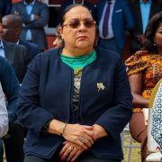 Angola's Minister of Public Administration, Labour and Social Security Teresa Rodrigues Dias speaks at the reopening of