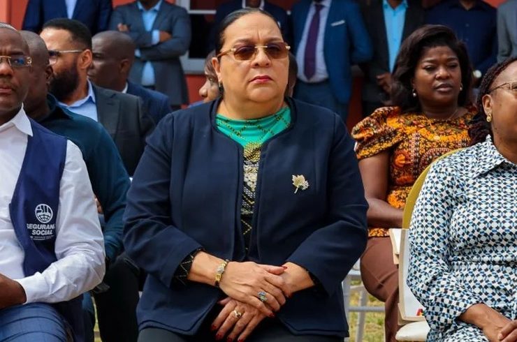Angola's Minister of Public Administration, Labour and Social Security Teresa Rodrigues Dias speaks at the reopening of